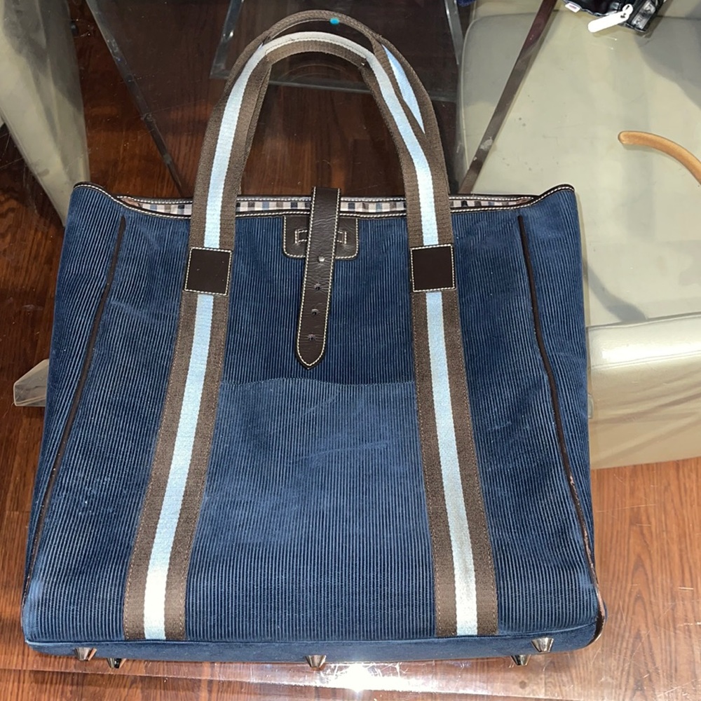 Rafe Navy Corduroy with strip decor large bag with many compartments inside NWOT